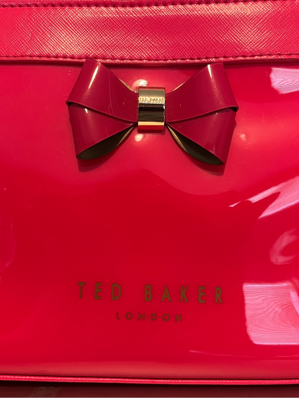 Ted Baker FuchsiaPatent Bow-Accent Tote